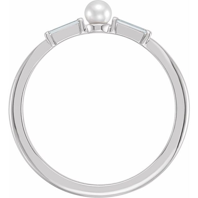 14K White Cultured White Seed Pearl & 1/8 CTW Natural Diamond Ring