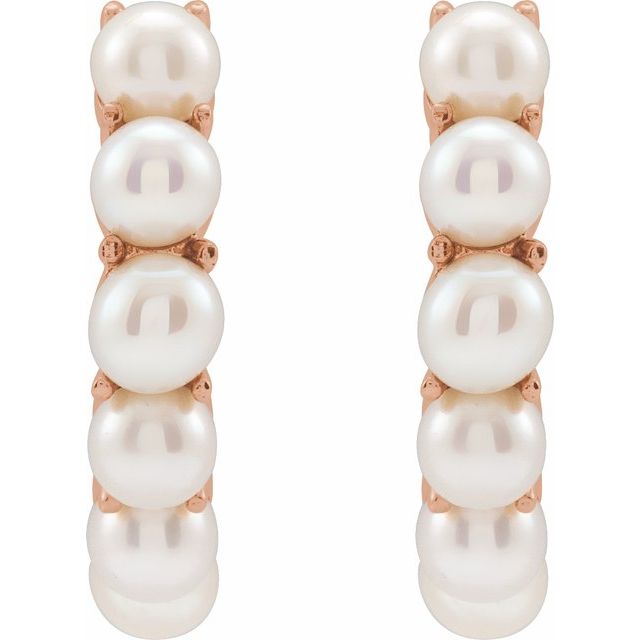 14K Rose Cultured White Freshwater Pearl 15.5 mm Huggie Hoop Earrings