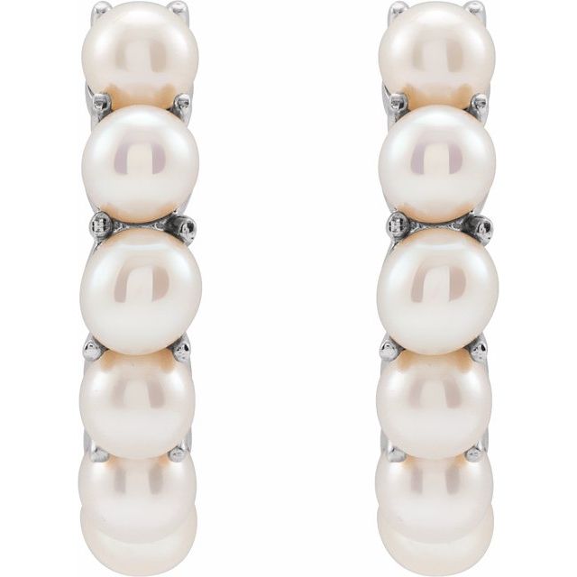 14K White Cultured White Freshwater Pearl 15.5 mm Huggie Hoop Earrings