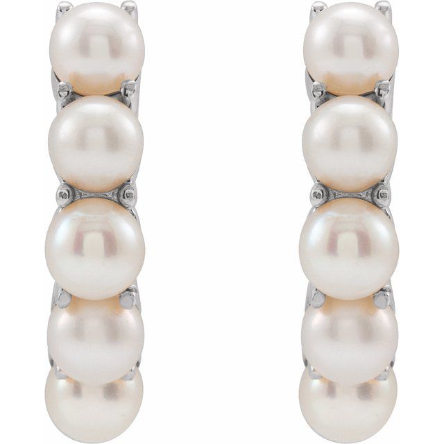 14K White Cultured White Freshwater Pearl 14 mm Huggie Hoop Earrings