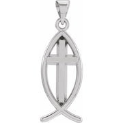 Sterling Silver 14x6 mm Fish with Cross Pendant