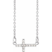 14K White .05 CTW Natural Diamond Sideways Cross 16-18' Necklace
