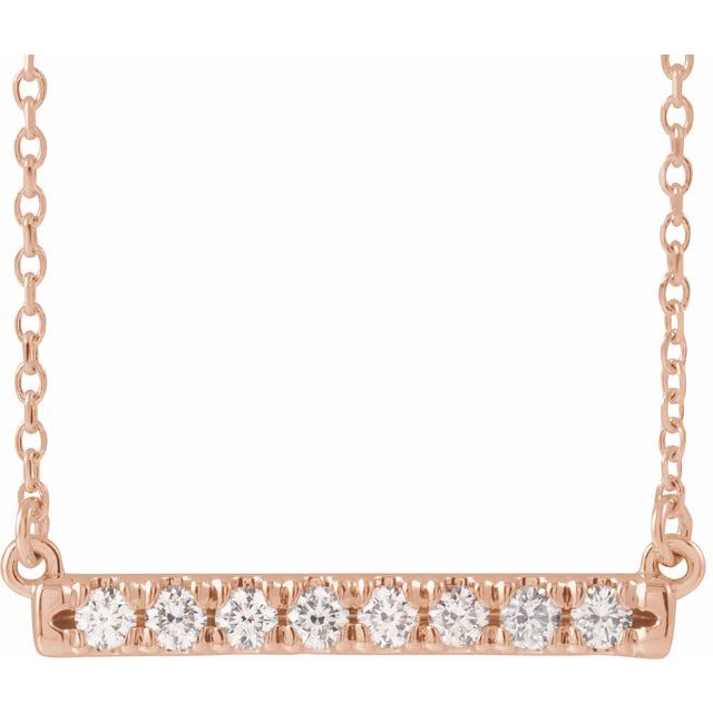 14K Rose 1/4 CTW Natural Diamond French-Set Bar 16' Necklace