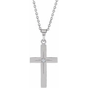 14k White .01 Ct Natural Diamond Cross 18' Necklace