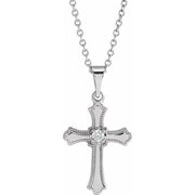 14k White .06 Ct Natural Diamond Cross 18' Necklace