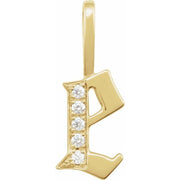 14K Yellow .05 CTW Natural Diamond Gothic Initial E Charm/Pendant