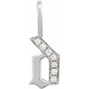 14k White .05 Ctw Natural Diamond Gothic Initial D Charm/pendant