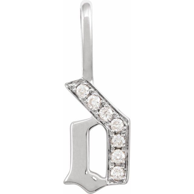 14k White .05 Ctw Natural Diamond Gothic Initial D Charm/pendant