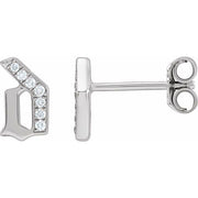 14K White .03 CTW Natural Diamond Gothic Initial D Earring