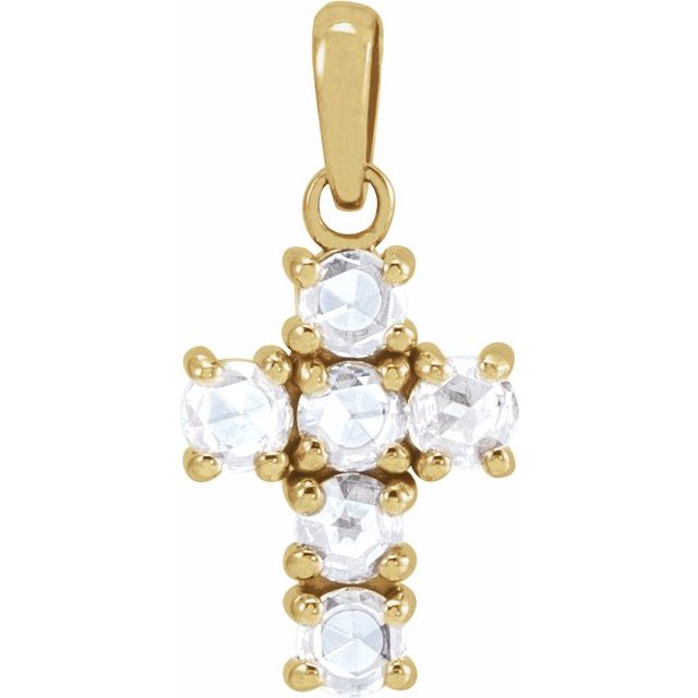 14K Yellow 1/4 CTW Rose-Cut Natural Diamond Cross Pendant