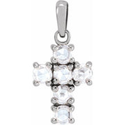 14K White 1/4 CTW Rose-Cut Natural Diamond Cross Pendant