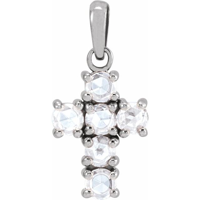14K White 1/4 CTW Rose-Cut Natural Diamond Cross Pendant
