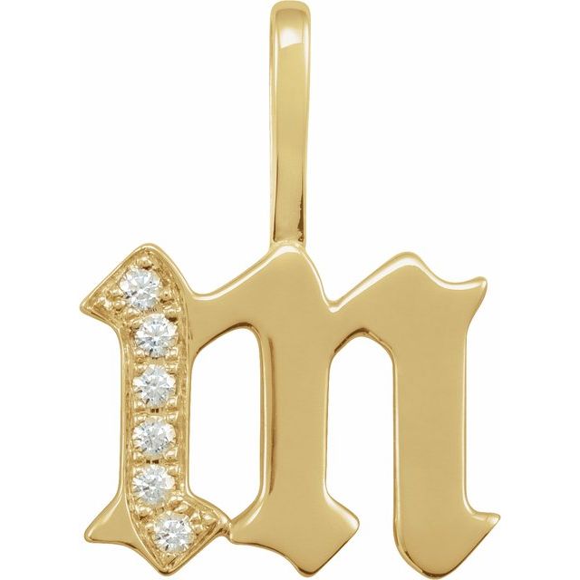 14K Yellow .06 CTW Natural Diamond Gothic Initial M Charm/Pendant