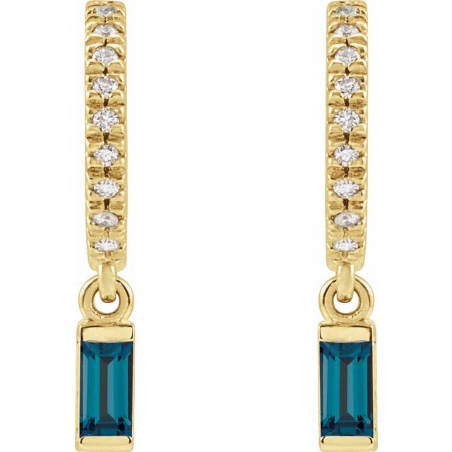14K Yellow Natural London Blue Topaz & .08 CTW Natural Diamond French-Set Hoop Earrings