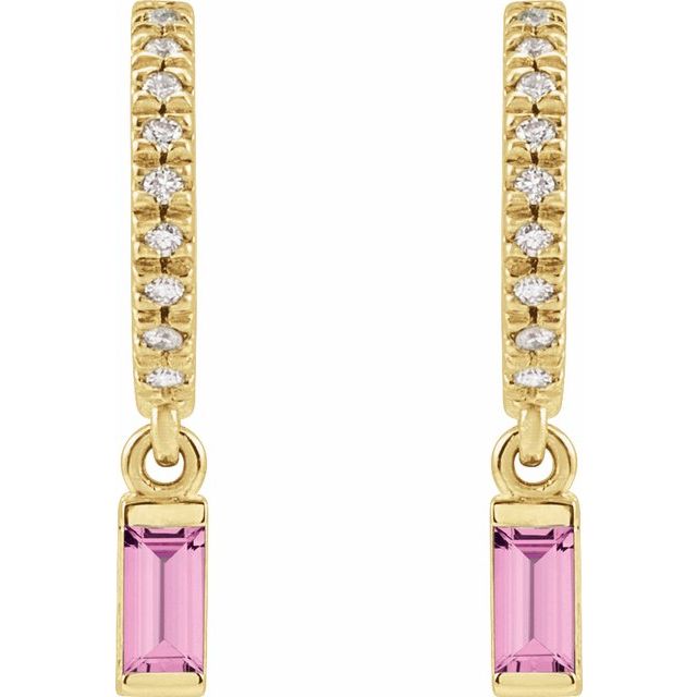 14K Yellow Natural Pink Sapphire & .08 CTW Natural Diamond French-Set Hoop Earrings