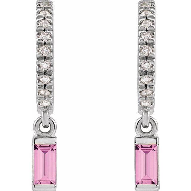 14K White Natural Pink Sapphire & .08 CTW Natural Diamond French-Set Hoop Earrings