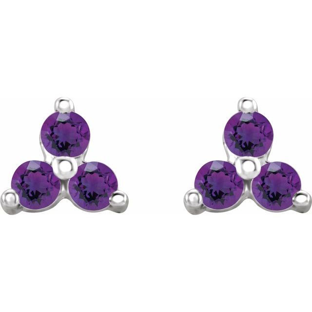 Sterling Silver Natural Amethyst Three Stone Earrings
