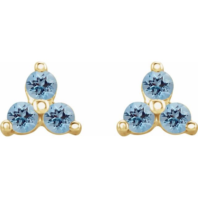 14K Yellow Natural Aquamarine Three Stone Earrings