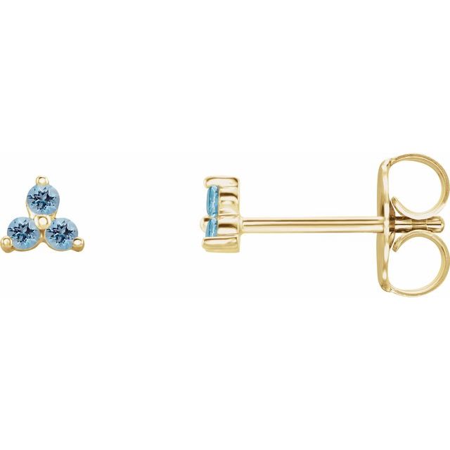 14K Yellow Natural Aquamarine Three Stone Earrings