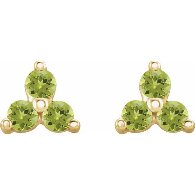 14K Yellow Natural Peridot Three Stone Earrings
