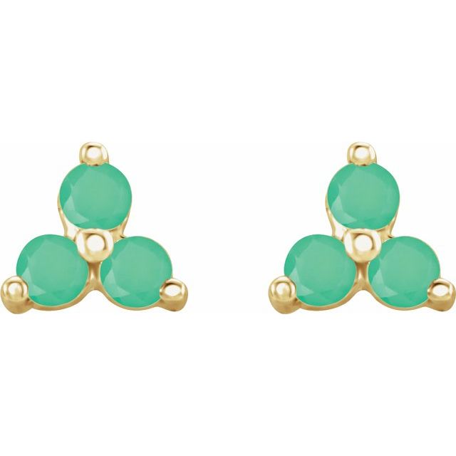 14K Yellow Natural Chrysoprase Three Stone Earrings