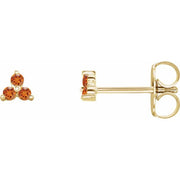 14K Yellow Natural Orange Garnet Three Stone Earrings