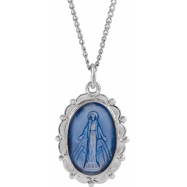 Sterling Silver 21x15 mm Oval Miraculous 18' Necklace