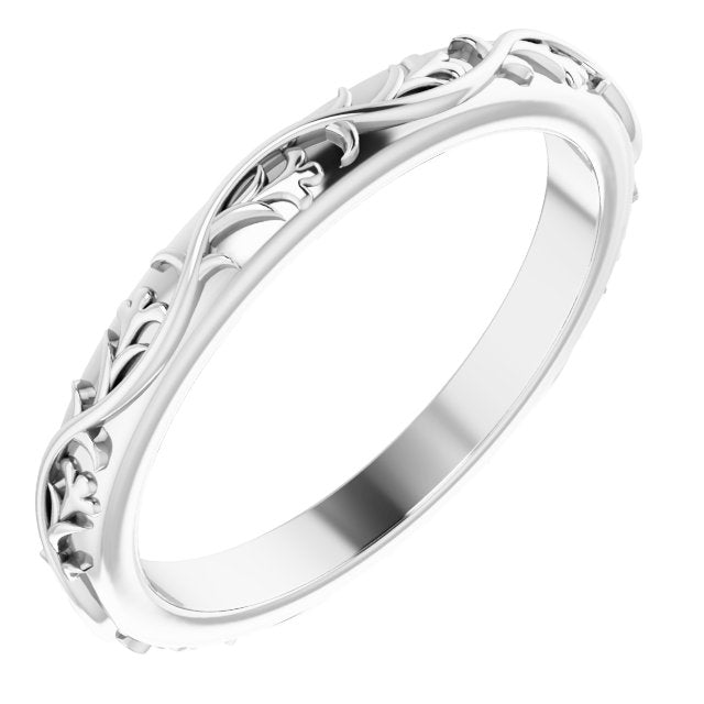 14K White 2.8 mm Floral Band Size 7.5