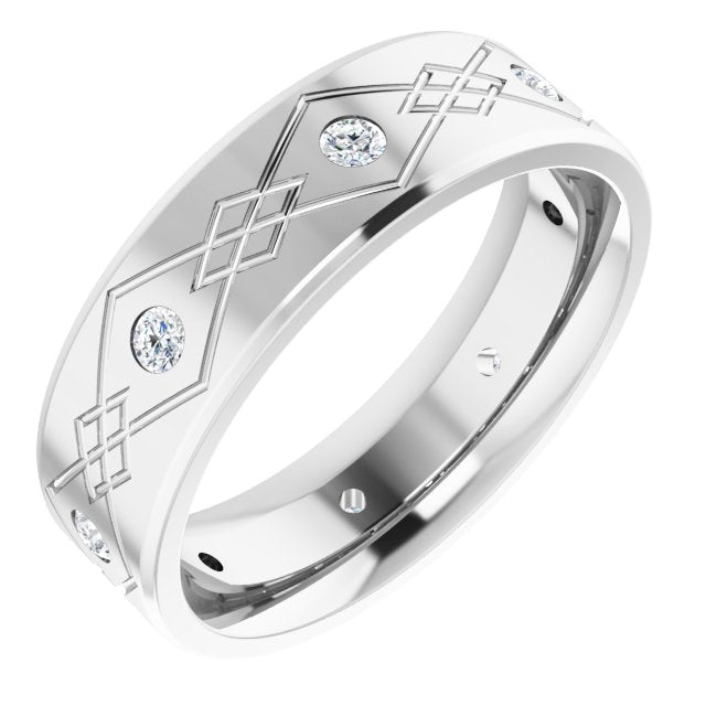 14k White 1/4 Ctw Natural Diamond Accented Patterned Band