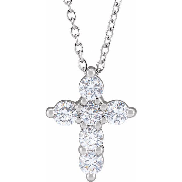 14k White 1/2 Ctw Lab-grown Diamond Cross 18' Necklace