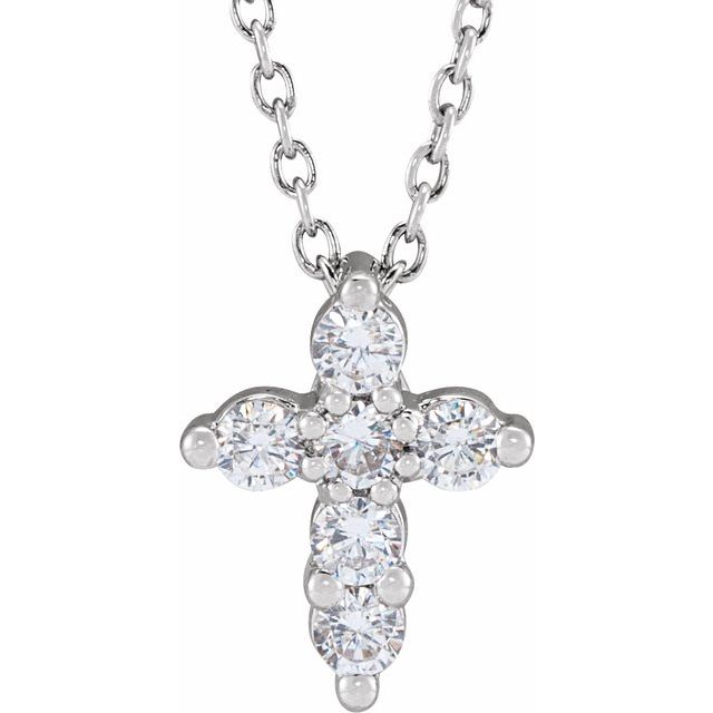 14K White 1/4 CTW Lab-Grown Diamond Cross 18' Necklace