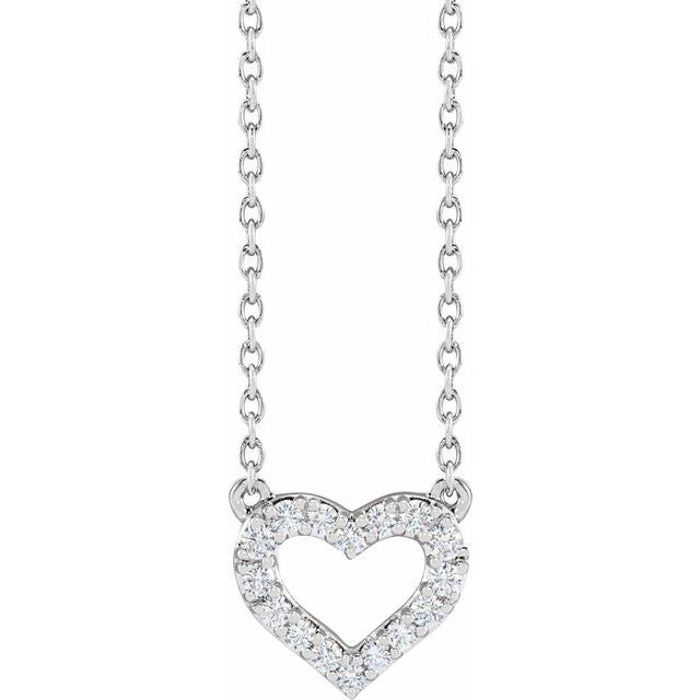 14K White 1/5 CTW Lab-Grown Diamond Heart 16-18' Necklace