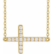 14K Yellow 1/6 CTW Lab-Grown Diamond Sideways Cross 16-18' Necklace