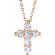 14K Rose 1/2 CTW Lab-Grown Diamond Cross 18' Necklace