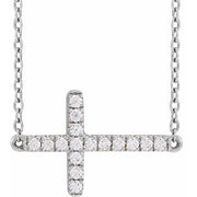 14K White 1/6 CTW Lab-Grown Diamond Sideways Cross 16-18' Necklace