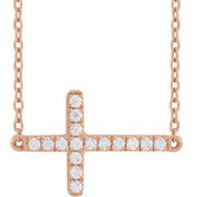 14K Rose 1/6 CTW Lab-Grown Diamond Sideways Cross 16-18' Necklace