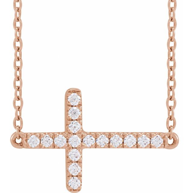 14K Rose 1/6 CTW Lab-Grown Diamond Sideways Cross 16-18' Necklace