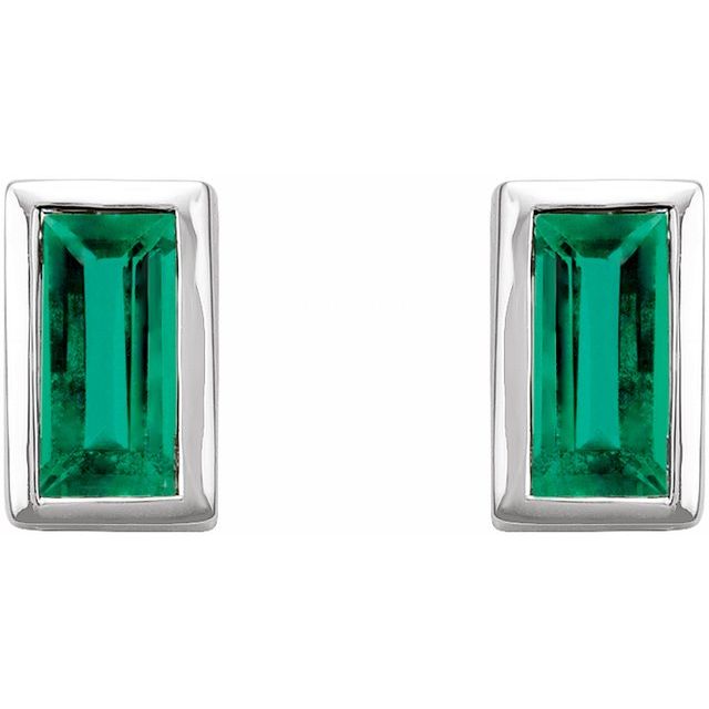 14K White Natural Emerald Bezel-Set Earrings