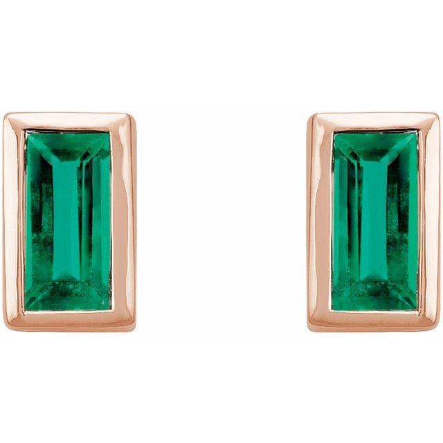 14K Yellow Natural Emerald Bezel-Set Earrings