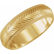 14K Yellow 6 mm Milgrain Herringbone Pattern Band with Satin Finish Size 9