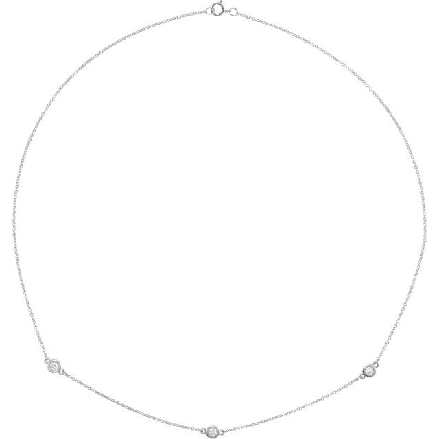 14k White 1/3 Ctw Natural Diamond 3-station 18' Necklace