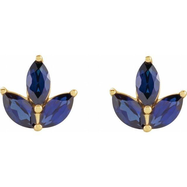 14K Yellow Natural Blue Sapphire Cluster Earrings