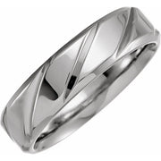 14K White 6 mm Diagonal Design Band Size 9.5