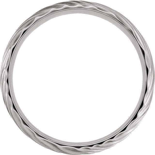14K White Wavy Textured Band