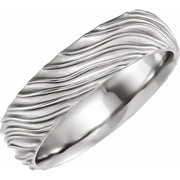 14K White Wavy Textured Band