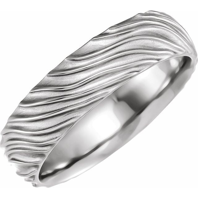 14K White Wavy Textured Band