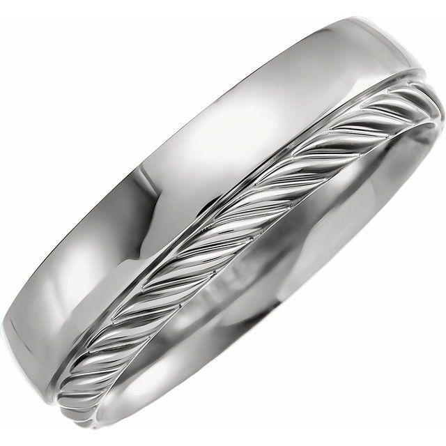 14K White Single Sided Rope Edge Band