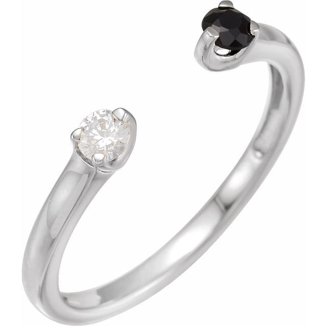 14K White Natural Black Onyx & 1/10 CT Natural Diamond Negative Space Ring