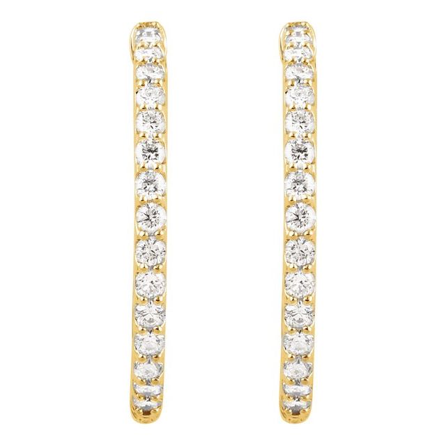14K Yellow 2 CTW Natural Diamond Inside-Outside 29.5 mm Hinged Hoop Earrings