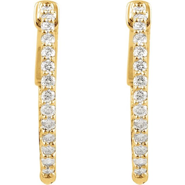 14K Yellow 1 CTW Natural Diamond Inside-Outside 26.5 mm Hinged Hoop Earrings